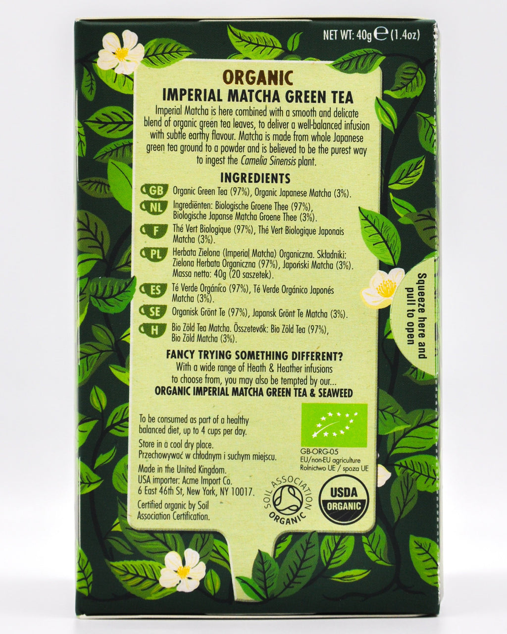 Heath and Heather Organic Green Tea - Imperial Matcha (20 tea bags)
