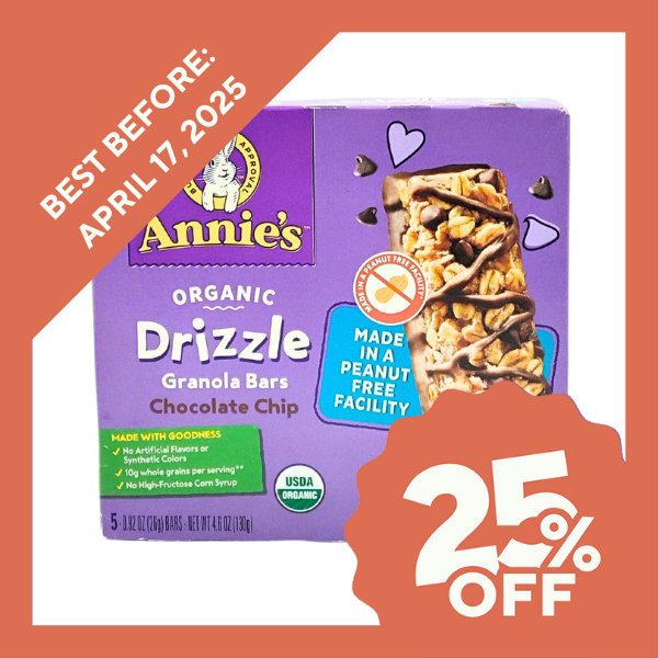 Annie's Organic Drizzle Granola Bars - Chocolate Chip (130g) - Organics.ph