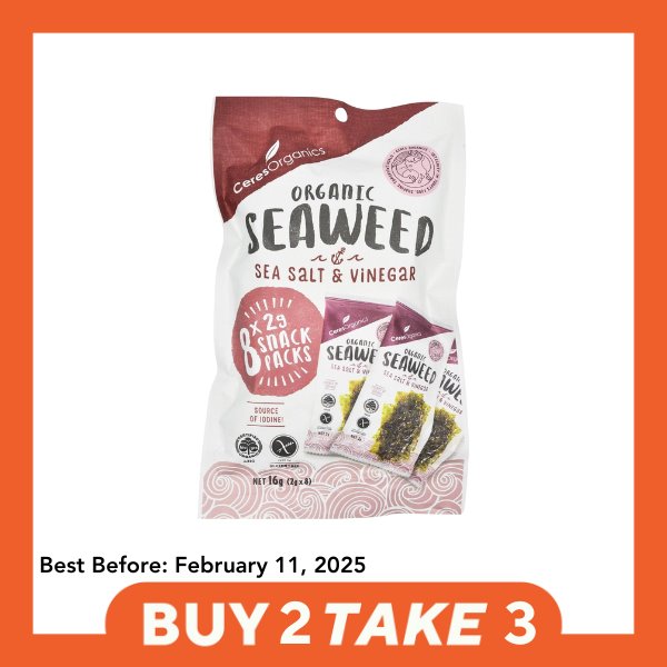 [B2T3] Ceres Organics Seaweed Snack Pack - Sea Salt & Vinegar (8 x 2g packs) - Organics.ph