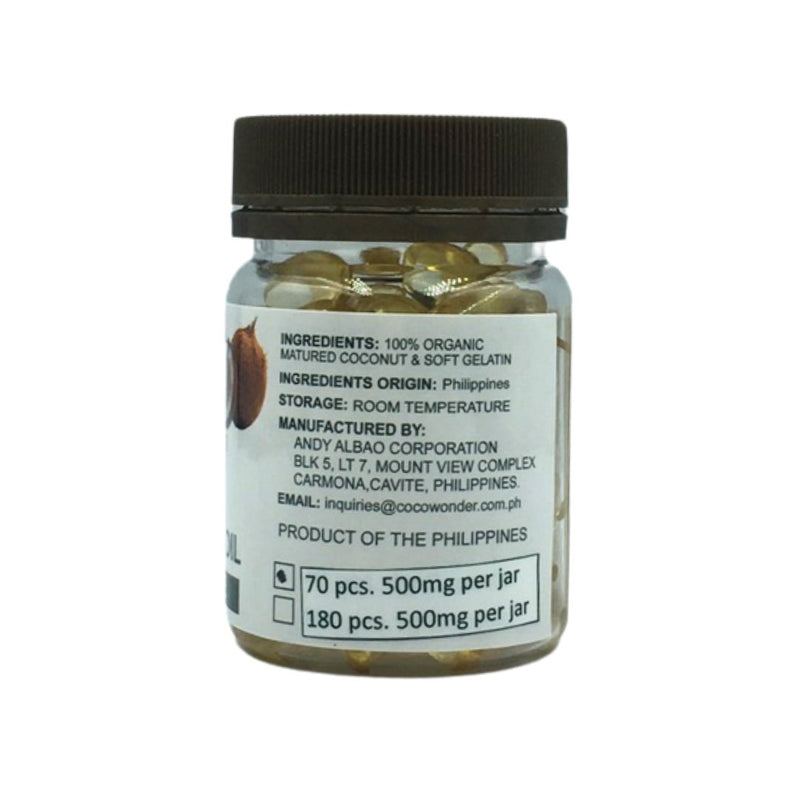 CocoWonder Organic Coconut MCT Oil Encapsulated 500mg (70 caps) - Organics.ph