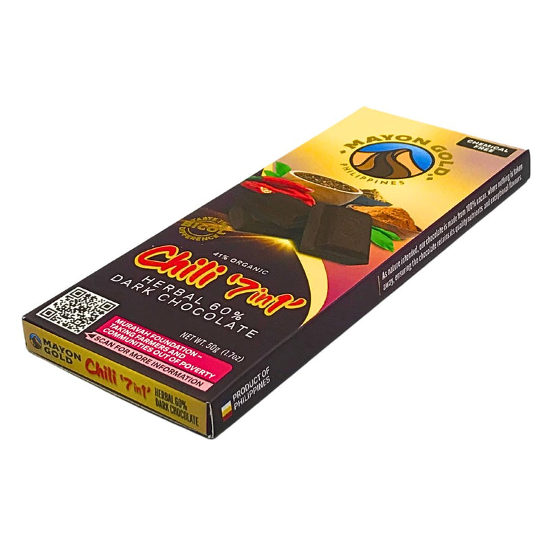 Mayon Gold Dark Chocolate - 60% Herbal Chili 7in1 (50g) - Organics.ph