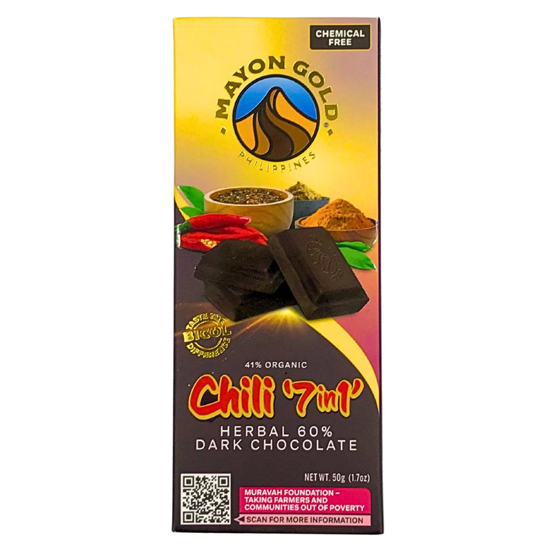 Mayon Gold Dark Chocolate - 60% Herbal Chili 7in1 (50g) - Organics.ph