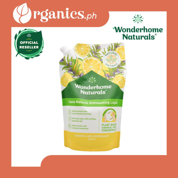 Wonderhome Naturals Cusina Kitchen Dishwashing Liquid - Lemon & Rosemary (800ml) - Organics.ph