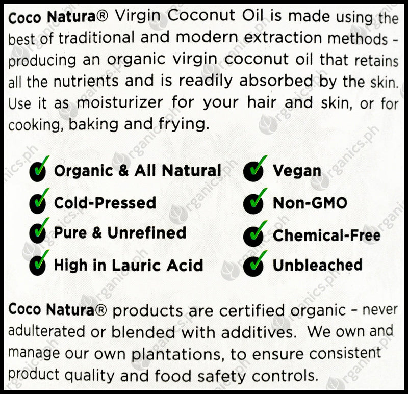Coco Natura Organic Virgin Coconut Oil - Wide Mouth Jar (500ml) - Organics.ph