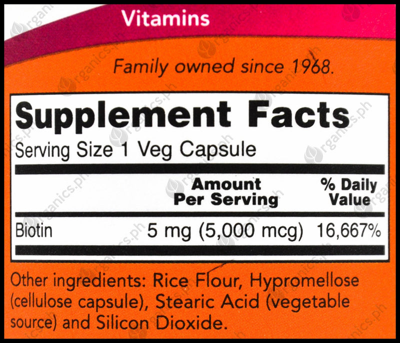 Now Biotin 5000 mcg (120 caps) - Organics.ph