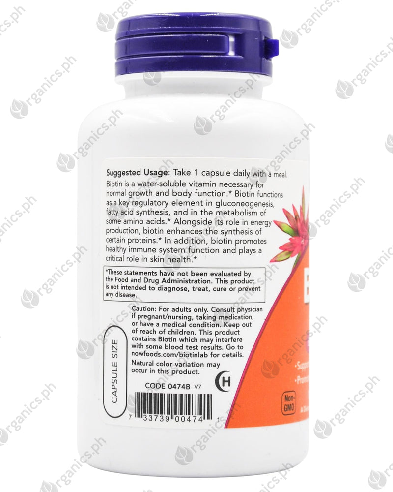 Now Biotin 5000 mcg (120 caps) - Organics.ph